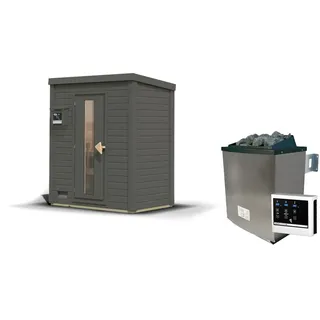 Karibu Gartensauna Saunahaus Hytti 0 terragrau Energiesparende Saunatür 9 kW Ofen inkl. Steuergerät