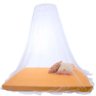 Sumkito Moskitonetz XXL Doppelbett weiß Mückennetz rund Bettvorhang rundum geschlossen