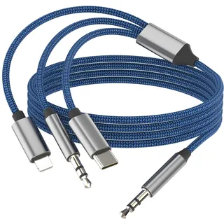 Aux Lightning Kabel USB C Adapter auf Klinke 3.5mm Kopfhörer Splitter Auto Audiokabel Mikrofon Headset Stereo Verteiler Handy Jack für iPhone 17 16 15 14 13 Pro Max Kompatibel mit Samsung für Apple PC