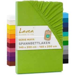 Lavea® Spannbettlaken 140x200cm - 160x200cm Maya Jersey, Bettlaken aus 100% Baumwolle, mit Rundumgummi für Matratzen bis 20 cm, atmungsaktiv, pflegeleicht, formstabil, Spannbetttücher, Apfelgrün