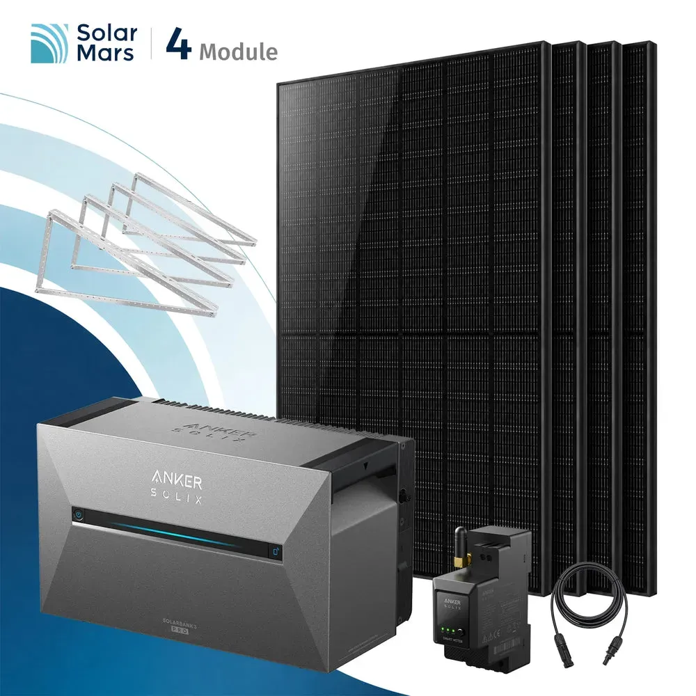 Anker SOLIX Solarbank 3 E2700 Pro Balkonkraftwerk Speicher mit 500Wp Solarmodul und MC4 Solarkabel Set - 2000Wp ‚Äì 4 Module üî• / Ohne Erweiterungsakku / Flachdach/Garten/Wand
