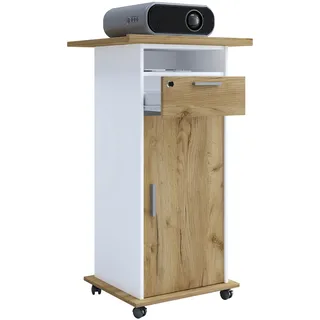VCM Holz Standschreibtisch ideal für Beamer oder Projektor mit Rollen und Tür Maße: H. 108 x B. 60 x T. 50 cm Pultfläche neigbar Schublade abschließbar - Neta