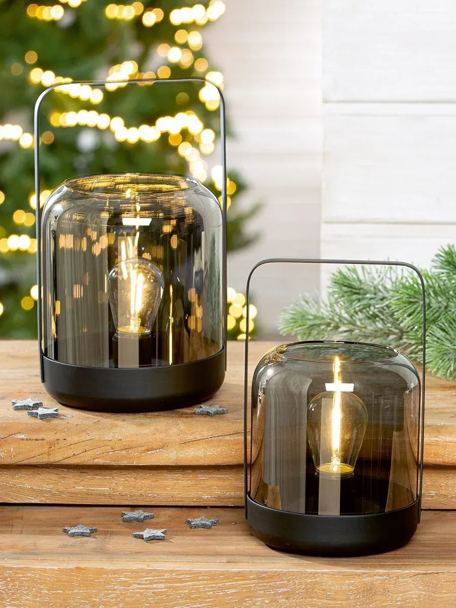 Windlicht Bright Silber LED Glas 24cm