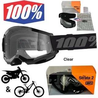 100% Motorradbrille 100% Strata V2 goggle Motocross Brille Schwarz (Clear) schwarz