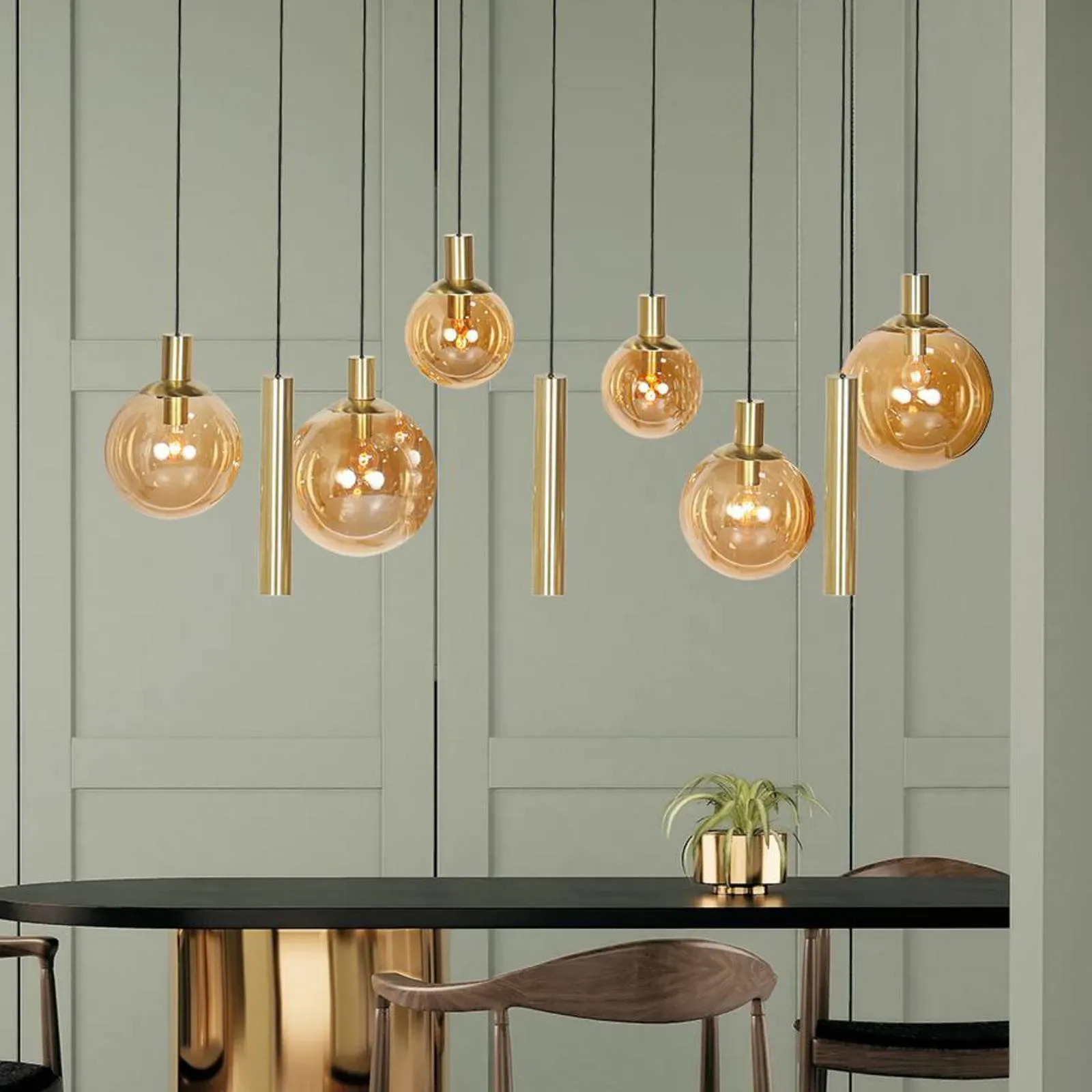 Steinhauer Glas Hängelampe Bollique, dimmbar, messing / gold, für Wohn- / Esszimmer, Metall, Pendelleuchte - 160 cm - 30 cm - 150 cm