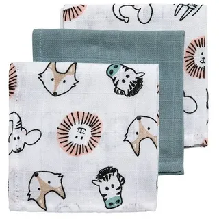 Meyco 457019 Mull/Musselin Spucktücher 3er Set, 30x30cm ANIMAL-UNI Stone Green-Weiss