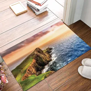 Badematte 50x80cm, Rutschfeste Badteppich, Leuchtturm Dekor, bunte Ocean Coast Panorama Neist Point Leuchtturm Schottland,Mikrofaser Badvorleger mit, Wasserabsorbierende Weiche teppiche für Badezimmer