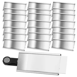 25 Stück Magnetische Namensschilder, Aluminium Namenschilder mit Starkem Doppelmagnet, Professionell Magnet Namensschild mit Papierschlitz Für Kleidung, Büro, Schule, Konferenzen- 72 x 32 mm, Silber
