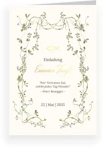 Einladungskarte Taufe: Zartes Grün in Creme
