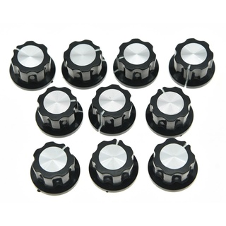 KAISH Mini-Effektpedalknöpfe für Gitarre, 6 mm, Schwarz mit silberfarbener Kappe, 10 Stück