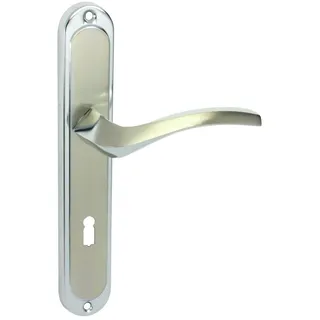 Domino Türgriff 72 Drückergarnitur BB-Buntbart | Langschildgarnitur | Zimmertür Bürotür Kellertür & Innentür | Aluminium | Chrom/Nickel | EN... - Silber