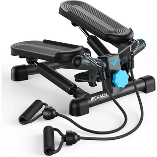 Mini Stepper 2-in-1 mit LCD-Display & Widerstandsseilen – Dreh- & Seitenschritttrainer bis 150 kg, Hometrainer für Beine, Po & Arme, Anfänger, ... - Schwarz