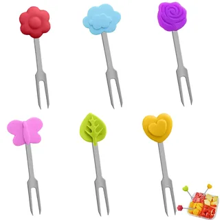 6 Stück Obstgabeln Kinder Edelstahl,Piekser Fingerfood Kinder,Kleine Gabeln,Food Picks,Mini Gabeln für Kinders Brotdose,Spieße Fingerfood Wiederverwendbare,Snack Obstspieße,Dessertgabeln Kuchengabeln