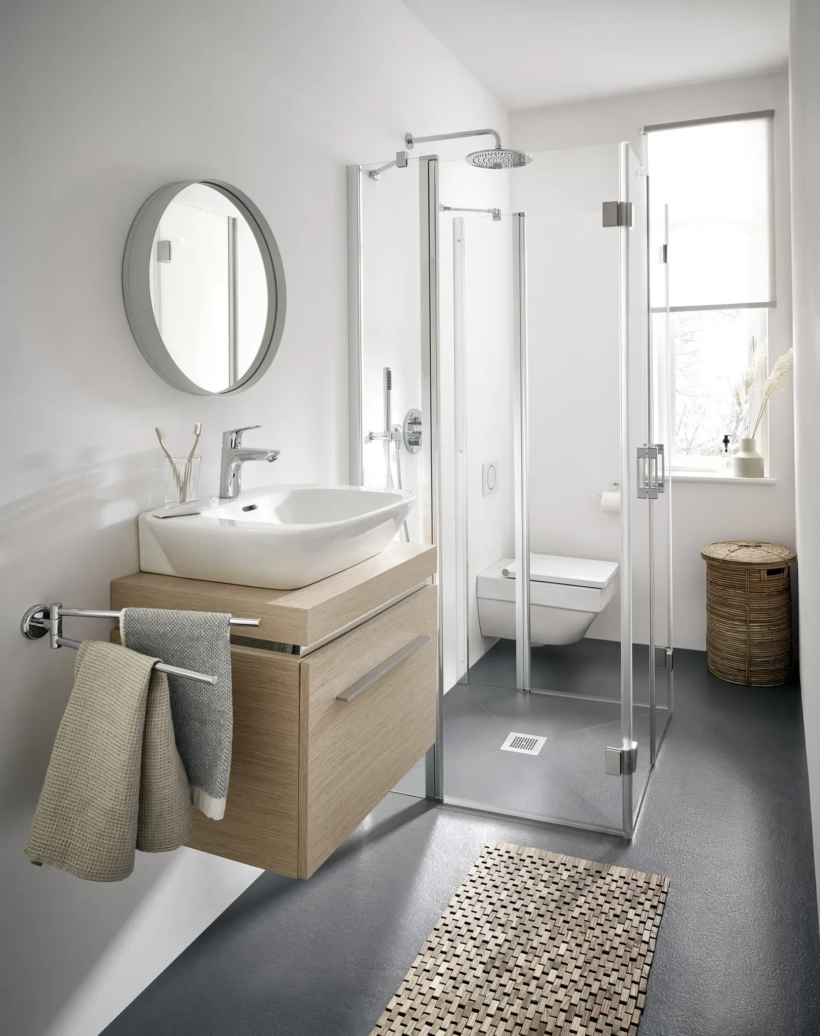 Kermi Duschdesign U-Form-Duschkabine Pendel-Falttüren mit Festfeldern / Festfeld für Nische und Ecke „LIGA“, Drehtür zweiteilig Profile Silber Mattglanz, BV: 860 - 885 mm H: 2000 mm
