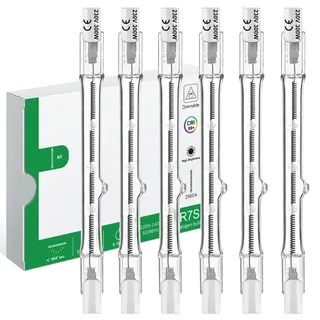 Jaenmsa R7S Halogenstab 118mm 300W, Halogen Leuchtmittel r7s 118mm, 6er Pack Deckenfluter Leuchtmittel 300W 230V 2700K Warmweiß, Baustrahler Birne Dimmbar für Landschaftsbeleuchtung