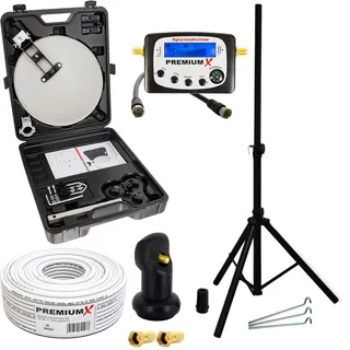 PremiumX Camping SAT Anlage Stativ Sat-Finder Single LNB Kabel im Koffer - Hellgrau