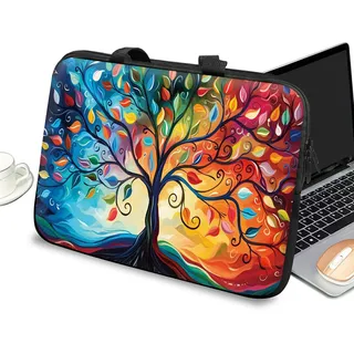 Schlanke Laptop-Tasche mit Griff und Reißverschluss, 15 Zoll (38,1 cm), Tablet-Hülle, Laptop-Hülle, Aktentasche, tragbare Tragetasche für Männer und Frauen, eleganter bunter Baum - 15 Inch