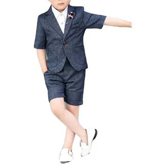 Junge Sommer Host Blume Junge Hochzeit Kurze 3 Stück Anzüge Blazer Shirt mit Hose GrauBlau 140 - 140