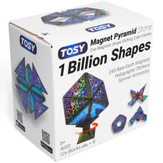TOSY Magnet Pyramid Stone – 1 Würfel verwandelt Sich in 1 Milliarde Formen, 12 Teile, 243 Magnete, Kinder, holografisches Design, kreatives STEM-Puzzle