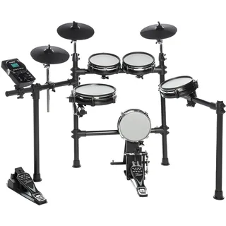 Fame DD-6600 E-Drum Set, Elektronisches Schlagzeug-Set mit 408 Sounds, Dual Zone Snare Pad 10“, Kick Pad 8“, Aux-Eingang, MIDI, Drumsticks, Effekten und Double Bass, E-Schlagzeug, Schwarz