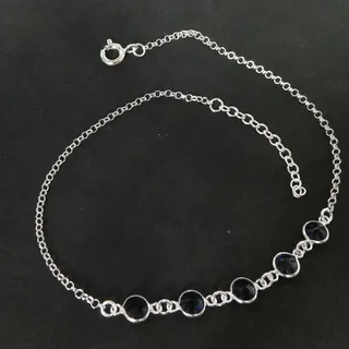 Drachensilber Fußkettchen mit blauen Zirkonia Steinen 925 Silber - Silber