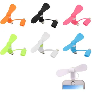 Rakiuty 2 in 1 Mini-Handy-Ventilator,Mini-Handy-Lüfter,Tragbarer Kühler Rotierender Ventilator,Tragbarer Mini-USB-Handy-Lüfter,2-in-1-Lüfter Kompatibel mit i-Phone/Type-C-Ventilator (6 Stücke)