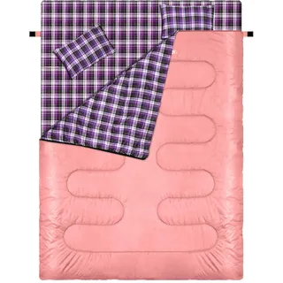 Schlafsack Winter Winterschlafsack Outdoor: Sportneer Schlafsäcke 2 Personen Doppelschlafsack 220x150cm, 2.75kg mit 2 Kissen, Vier Doppel Zippern, Erwachsene Deckenschlafsack für Familie, Rosa