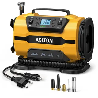 AstroAI Kompressor Auto 12V DC/230V AC Duale Stromquellen, Hochdruck bis 10,3bar 350L/min Luftpumpe Matratze Boot