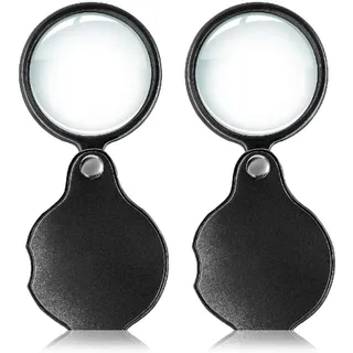 PLABBDPL Mini Faltbare Taschenlupe, 2 Stück Handlupe Zusammenklappbare Leselupe, klein optisches Glas mit Lederschutzhülle, kleine Taschenlupe zum Lesen Hobbys, kleine Lupe mit Leder-Schutzabdeckung