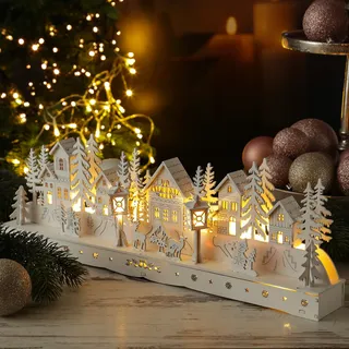 MARELIDA LED Weihnachtsdorf Winterdorf Winterlandschaft weiß L: 45cm Timer
