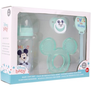 Stor Baby-Geschenk-Set mit Flasche, Schnuller, Schnullerhalter und Beißring | Cool Like Mickey