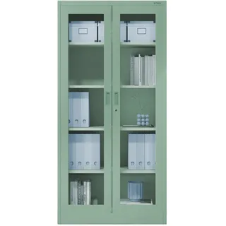 Jan Nowak Metallschrank mit Glasvitrine Aktenschrank Büroschrank Aufbewahrungsschrank 4 verstellbare Fachböden Sicherheitszylinderschloss Pulverbeschichtung 185 cm x 90 cm x 40 cm (Pastellgrün)