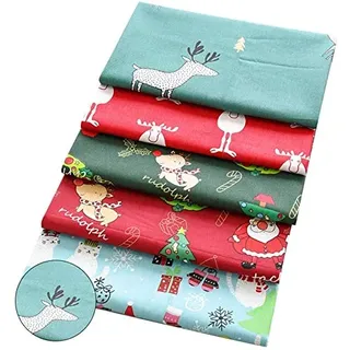 Bprtcra Weihnachten Muster Baumwollstoff, Stueck Muster Baumwollstoff Stoffpakete Patchwork Stoffe Baumwolle Stoffreste Paket Stoffpakete, für DIY-Dekorationen, 50 x 50cm (5 Stück - Type-F)