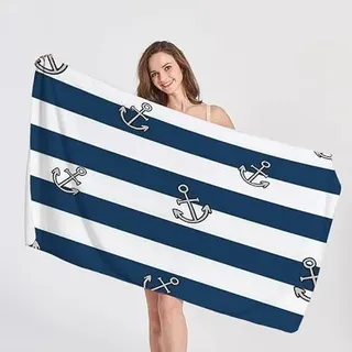 QEODAH Strandtuch 80x160 Anker - Schnelltrocknend & Ultraleicht & Sandfrei & Weich Mikrofaser Handtücher, Maritim Strandhandtuch Badetuch Handtuch, Pflegeleicht Badetücher