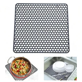Silikon Abtropfmatte für Spüle, Hitzebeständige Abtropfmatte Geschirr, Flexible Spülbeckenmatte & Spülbeckeneinlage, Rutschfest & Leicht zu Reinigen (Dunkel Grau, 34.5*34.5cm)