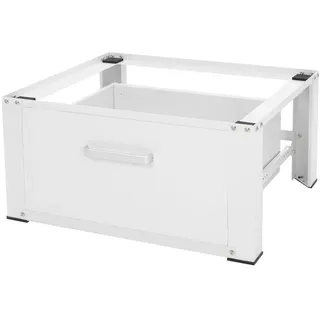 ML-Design Waschmaschinen Untergestell mit Schublade 63x54cm Stahl Weiß bis 150kg, Waschmaschinen-Unterschrank, Stabiler Waschmaschinensockel,