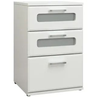 ML-Design Nachttisch 3 Schubladen, oberste mit Glaseinsatz, Weiß, 40x60x38 cm, Holz