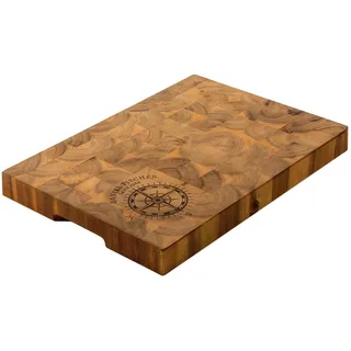 Casa Vivente Schneideblock aus Holz mit Personalisierter Namensgravur, Kompass Datum, Edles Servierbrett zum Geburtstag, Küchenzubehör für Genießer