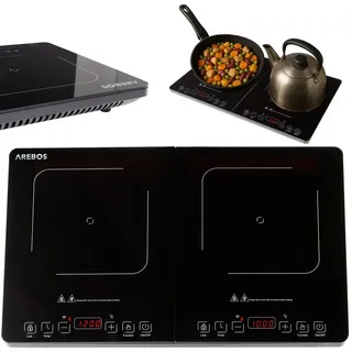 Arebos Doppel-Induktionskochplatte 3500W 2 Zonen Touch-Display Timer | Schwarz