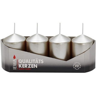 4er Tray Stumpenkerzen Silber lackiert, Größe ca. 40 x 60 mm Adventskerzen Weihnachtskerzen Säulenkerzen