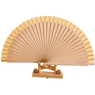 WANYIG 1 Stück Faltbare Fächer Holz Handfächer Naturholzfarbe
