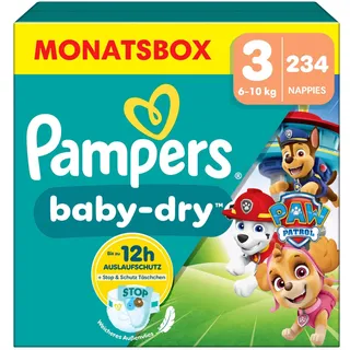 Paw Patrol Edition Größe 3, 234 Windeln, 6kg-10kg, Bis zu 100% Auslaufsicher & Komfortable Nacht