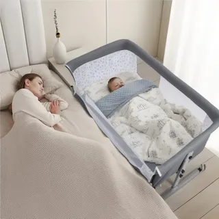 joukares Höhenverstellbares Beistellbett, tragbare Babywiege mit Schaukelbasis und Moskitonetz, faltbares Babybett mit Rollen, ideal für Neugeborene und Kleinkinder 1 Satz