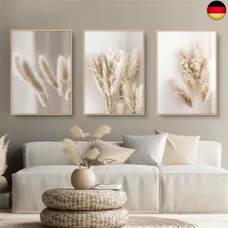 3er Premium Poster Set, Schilf Natur Leinwandbilder, Moderne Wandbilder, Bilder