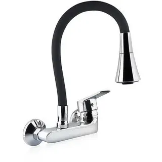 Küchenarmatur Schwarz Wasserhahn flexibler Auslauf Wandarmatur schwenkbar