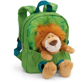 NICI Rucksack mit Plüschtier 21x26cm Löwe 25cm - grün - Abnehmbarer Pluschspielzeug Weich Flauschig, Kindergartenrucksack mit Kuscheltier für Jungen und Mädchen | 61746