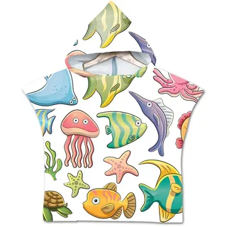 Chickw1 Badeponcho mit Kapuze Kind Poncho Handtuch, Kinderhandtuch Strand Schwimmen Bad Kapuzenhandtuch Bademantel Zum Wechseln für Jungen Mädchen (60 * 80cm,Seestern)