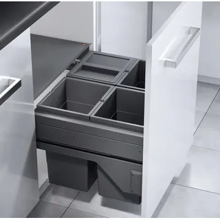 HAILO Einbaumülleimer Schrank 60cm, Frontauszug selbstschließend - Grau