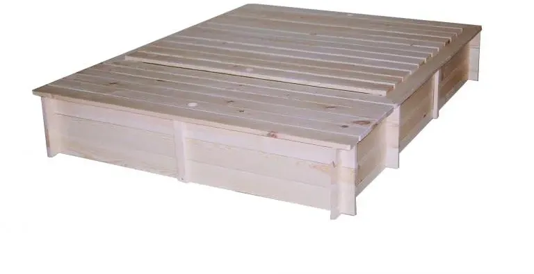 Sandkasten mit Sitzbänken, Deckel und Spielzeugbox Biedrax 140 x 185 x 30 cm Farbe: Natur