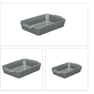 Relaxdays Auflaufform Set, Keramik, 3 Größen, eckig, Ofenform für Lasagne, Gratin, Tiramisu, spülmaschinenfest, grau